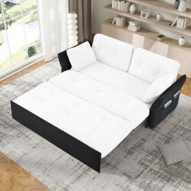 Convertible Pull Out Sofa Bed Queen Size, 3-in-1 Convertible Sleeper Couch with Thicked Cushions and Side Storage