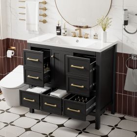 36'' Bathroom Vanity with Resin Sink Combo, Solid Wood Frame Bathroom Storage Cabinet