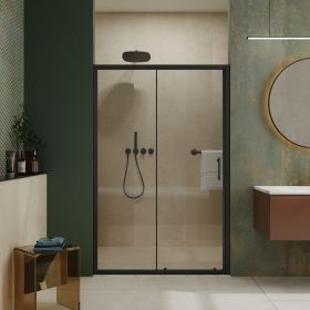 48.in W x 72.in H Single Sliding Shower Door, 1/5 inch Thick Clear Tempered Glass Shower Door with Stainless Steel Handle, Black