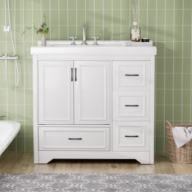 36'' Bathroom Vanities with Single Sink, Modern Under mount Bathroom Sink Cabinet with 3 Closing Doors & 2 Full Extension Dovetail Drawers. White