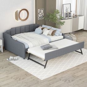 Full Size Upholstery Daybed with Trundle and USB Charging Design; Trundle can be flat or erected