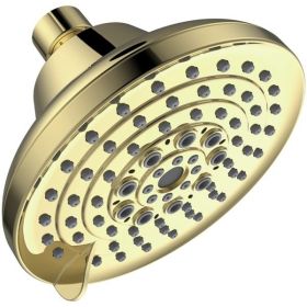6 Spray Settings High Pressure Shower Head 5" Rain Fixed Showerhead - Gold Adjustable Shower Head with Anti-Clogging Nozzles; Low Flow Easily Ins