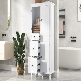 Retro Multi-Functional Storage Cabinet with Adjustable Shelves, 3 Drawers