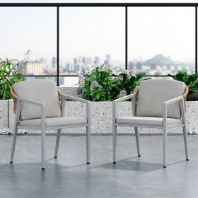 Outdoor Dining Chair Set of 2, Wicker Rattan Woven Patio Chairs, Outdoor Armchair Seating for Patio Backyard Poolside Balcony