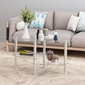 Transparent Oval Glass Coffee Table, Modern 3-Layer With Stainless Steel Leg (Option: transparent)