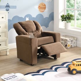 Kids Recliner Chair, Kids Upholstered Couch with One Cup Holder, Footrest, Backrest, Toddlers Velvet Recliner with Headrest and Footrest (Color: Brown)